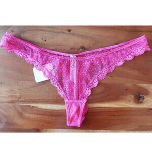 NWT Free People Intimately M Romantic Barbiecore Raspberry Sorbet Lace Thong